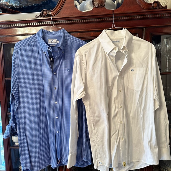 Southern Tide Other - TWO Southern Tide men’s button downs sz L white & blue white check